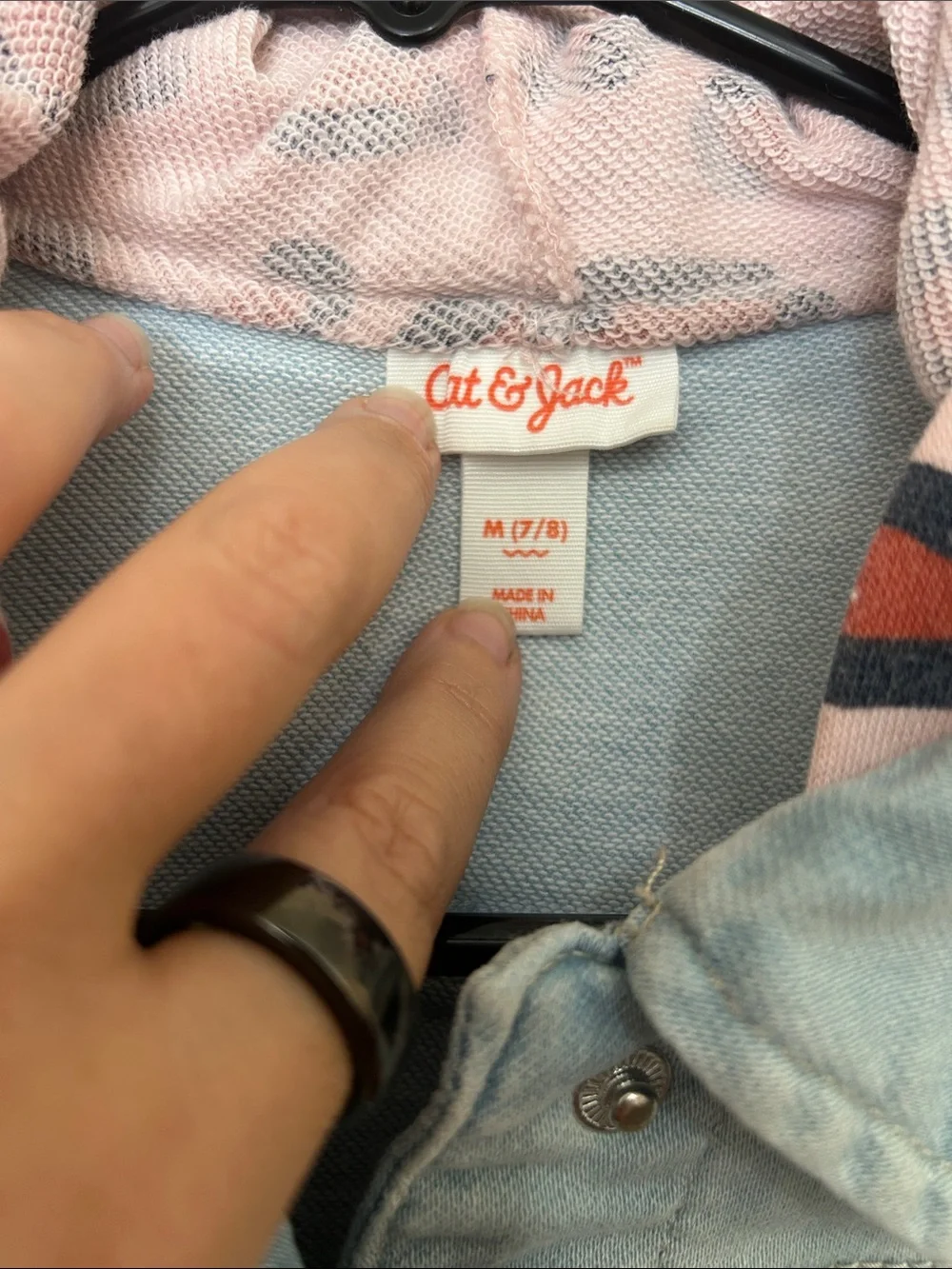 Cat & Jack Light Wash Denim Vest with Pink Leopard Hoodie Sleeves